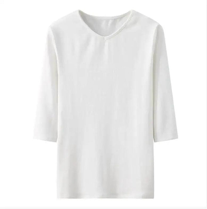 3/4 Sleeve V-Neck Women's Top in Stretchy Ribbed Fabric