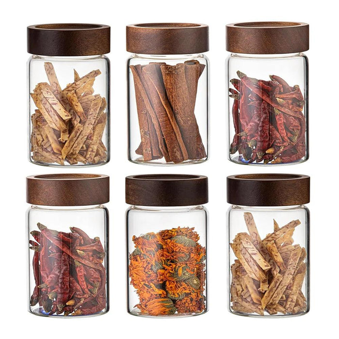 Stylish Airtight Glass Containers with Acacia Wood Lids - Ideal for Food and Spice Storage