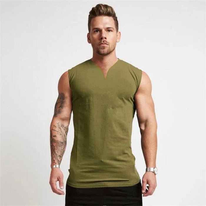 Men's V Neck Cotton Muscle Tank Top - Sleeveless Gym Wear for Bodybuilding and Fitness