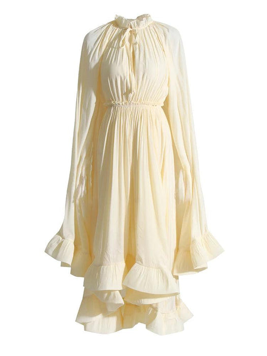Stylish High Waist Patchwork A-Line Dress for Women - Chic V-Neck, Sleeveless, and Unique Irregular Hem