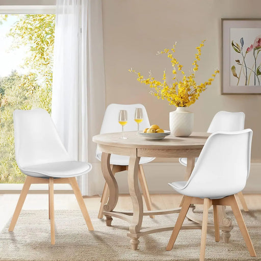 Elegant Mid-Century Dining Chairs Set: 4 Stylish Seats with Luxurious Leather Cushions