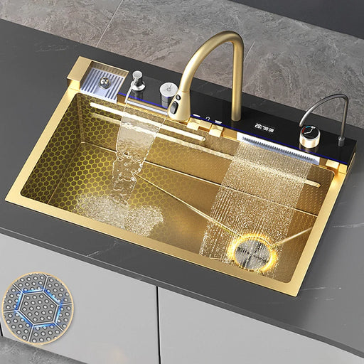 Golden Stainless Steel Kitchen Sink with Large Embossed Wash Basin - Modern Design