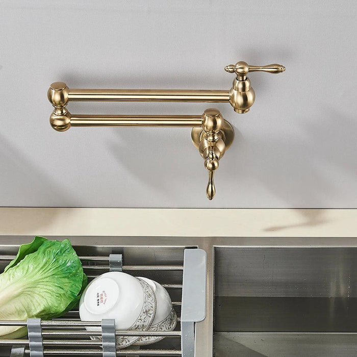 Sleek Brushed Gold Brass Wall-Mounted Pot Filler Faucet for a Chic Kitchen Upgrade