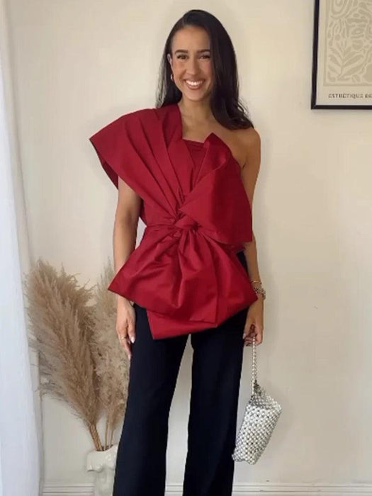 Elegant Backless Red Bow Crop Top Vest for Women - Stylish Holiday Party Essential