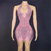 Radiant Pink Sheer Mini Dress with Rhinestone Embellishments - Perfect for Dazzling Occasions