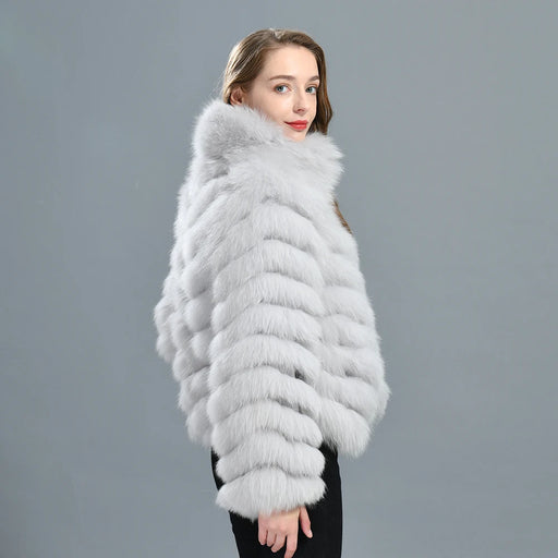 Luxurious Woman's Reversible Fox Fur Coat with Silk Lining - Elegant Winter Jacket