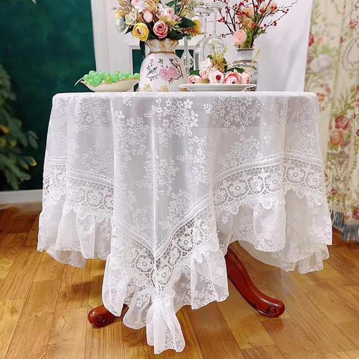 Chic Round White Lace Dining Tablecloth with French Embroidery for Weddings and Events