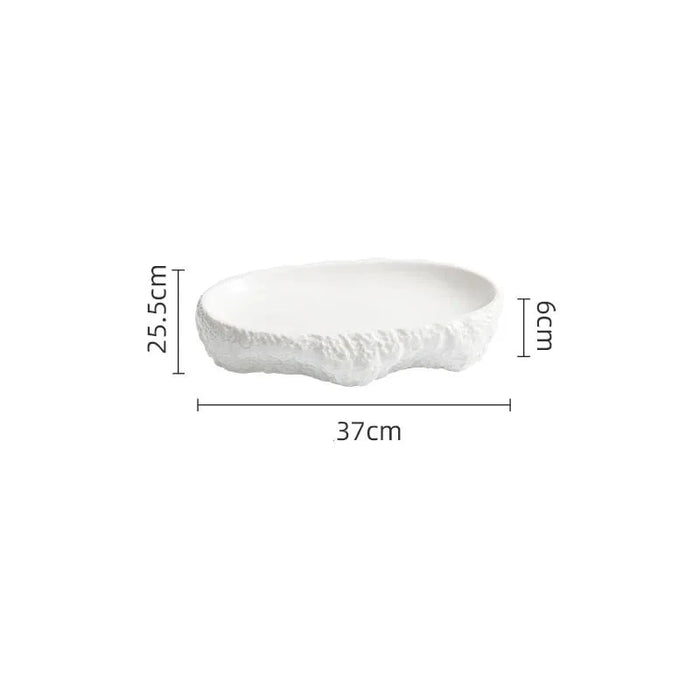 Elegant Pure White Ceramic Dinner Plate with Nature-Inspired Irregular Texture