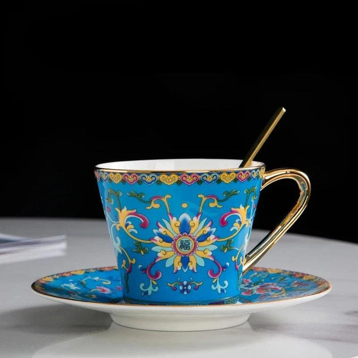 Royal Heritage Enamel Porcelain Tea and Coffee Cup Set with Artistic Borders