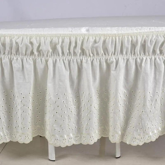 Embroidered Floral Cotton Queen Bed Skirt - Elastic Fit with Elegant Finish