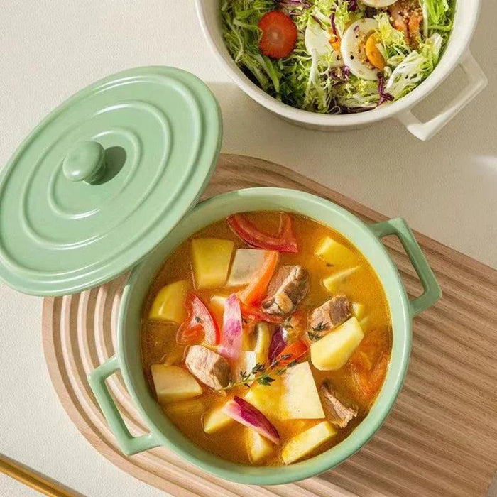 Elegant Heat-Insulating Ceramic Soup Bowl with Lid - Ideal for Ramen and Hearty Dishes