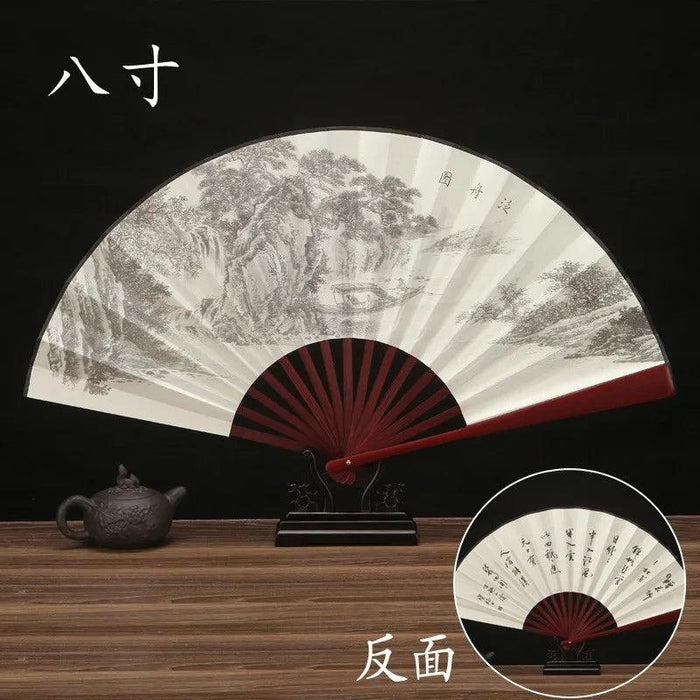 Vintage Silk Folding Fan with Bamboo Handle - Stunning Handheld Accessory for Celebrations and Home Sophistication