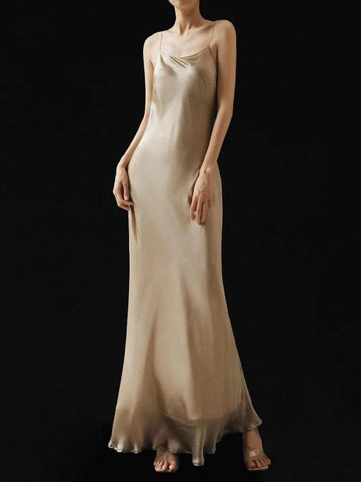 Elegant Sleeveless Long Silk Satin Party Dress in Mulberry