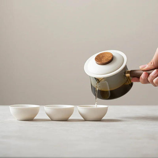 On-the-Go Elegant Ceramic Kung Fu Tea Set: Teapot and Three Travel Cups for Tea Lovers