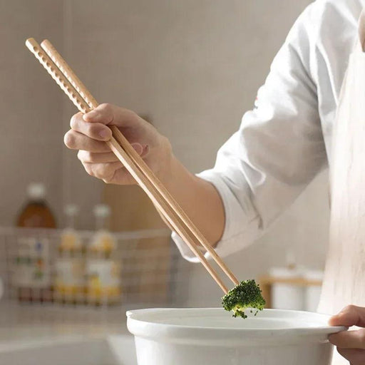 Sophisticated Extra Long Beech Wood Japanese Cooking Chopsticks - Slip-Resistant for Noodles and Frying