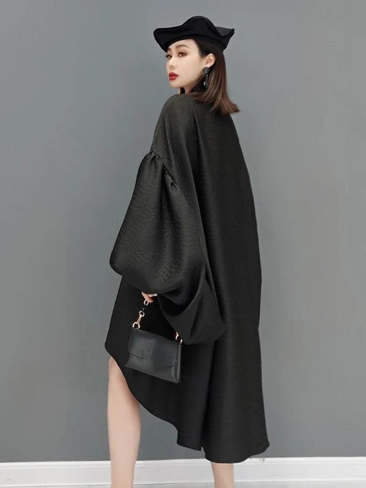 Batwing Sleeve Solid Color Dress for Autumn