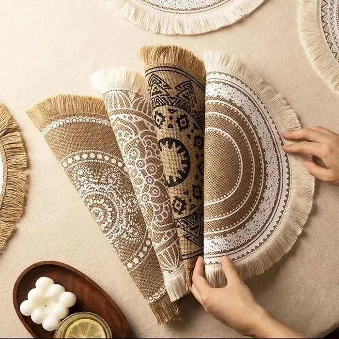 Eco-Friendly Non-Slip Jute Round Placemats - Elegant Dining Table Accessories for Entertaining and Celebrations