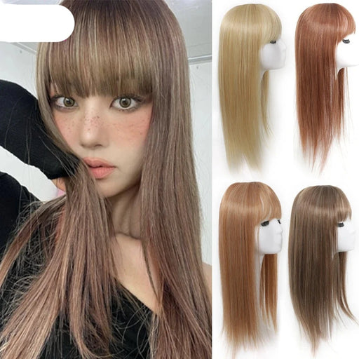 Voluminous Clip-In Hair Topper with Bangs - Enhance Hair Density and Conceal Graying