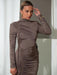 Chic Ruched Long Sleeve Turtleneck Maxi Dress for Women - Perfect for Autumn and Winter