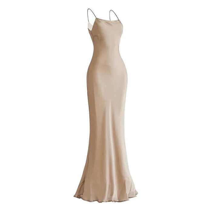 Elegant Sleeveless Long Silk Satin Party Dress in Mulberry