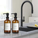 Set of 2 Stylish Amber Glass Soap Dispensers with Rust-Resistant Stainless Steel Pumps - 16 Oz