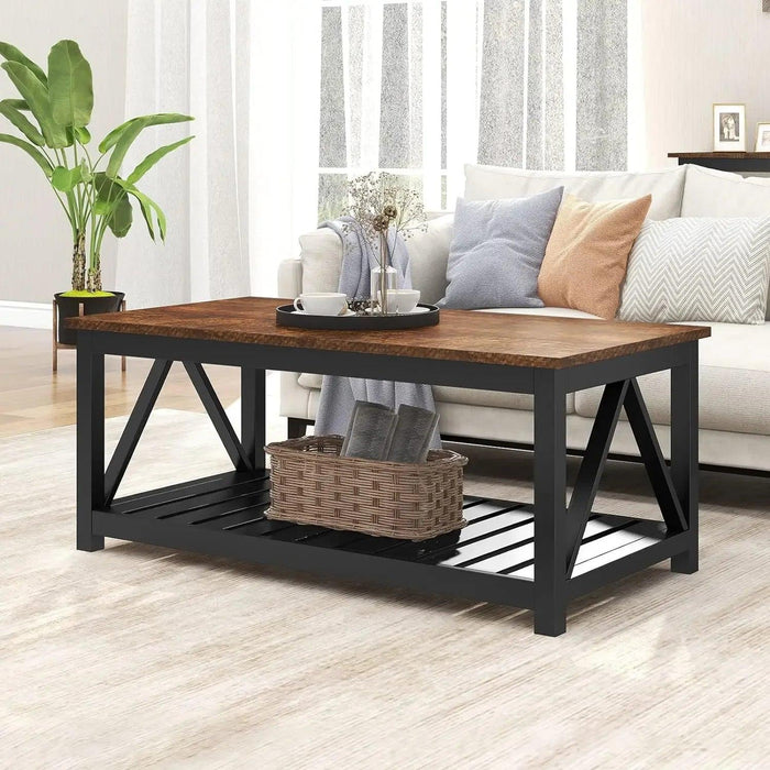 Farmhouse Style Coffee Table with Convenient Storage Shelf - Quick Assembly and Sturdy Build