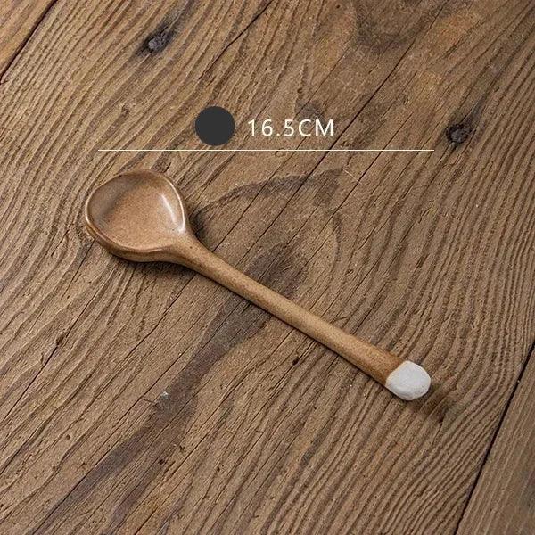 Elegant Japanese Stoneware Soup Spoon with Long Ergonomic Handle for Refined Dining