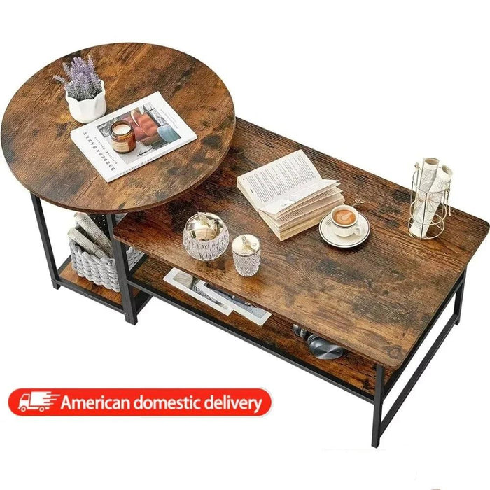 Transformable Rustic Coffee Table Duo with Innovative Storage Solutions