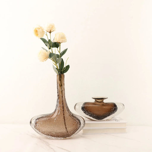 Brown Glaze Glass Vase with Clear Bubble Design - Stylish Floral Arrangement & Terrarium Decor