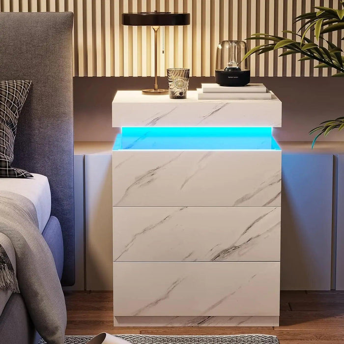 Modern Smart LED Nightstand with Customizable Ambiance and Integrated Charging Station