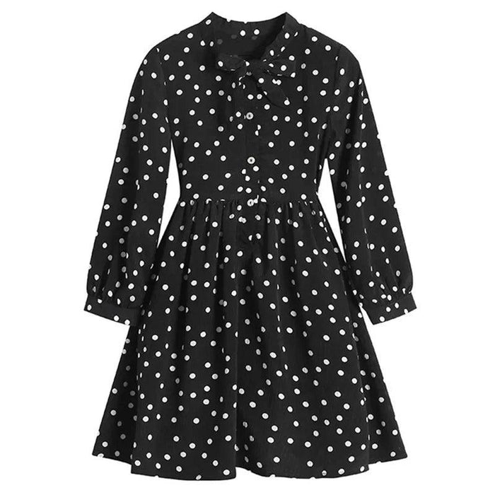 Delightful Polka Dot Chiffon Long Sleeve Dress for Little Girls - Ideal for Spring/Summer Festivities