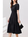 Elegant Black Hepburn Style Pleated Dress for Women - 2024 Summer Office Lady Fashion