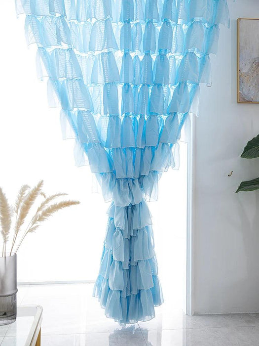 Chic Ruffled Blue Cupcake Layer Semi-Blackout Curtains for Stylish Living Spaces and Girls' Bedrooms