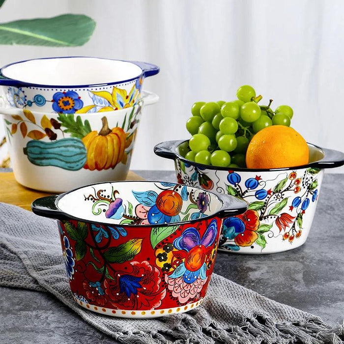 Creative Hand-painted American Ceramic Large Deep Bowl - Versatile Anti-scalding Fruit and Ice Server