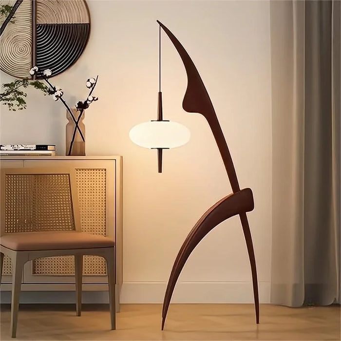 Contemporary Walnut Wood Floor Lamp with Adjustable Height