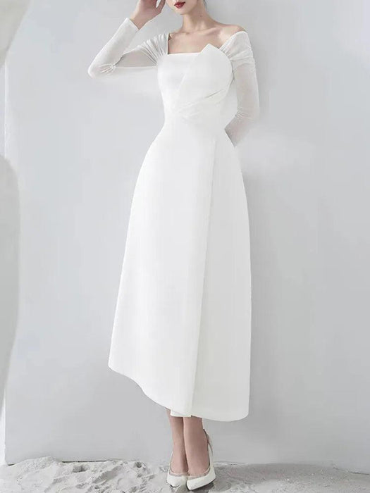 Chic Asymmetrical Summer Evening Dress with Long Sleeves and Flattering Fit