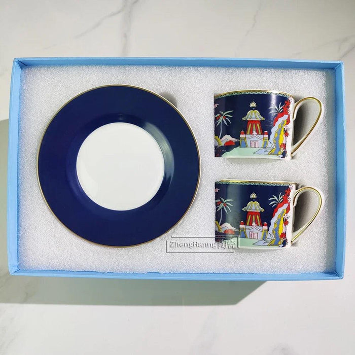 Vintage Elegance Couple's Ceramic Cup and Saucer Set - Perfect for Home and Office Enjoyment