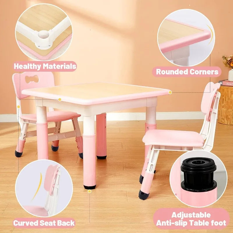 Adjustable Kids Table and Chair Set with 2 Chairs, Perfect for Ages 3-8, Ideal for Arts & Crafts Activities