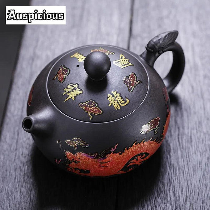 170ml Handcrafted Color-Changing Purple Clay Teapot with Dragon and Phoenix Design