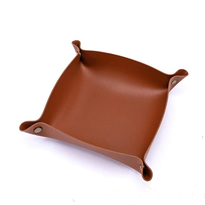 Chic Faux Leather Folding Valet Tray - Elegant Organizer for Home and Office