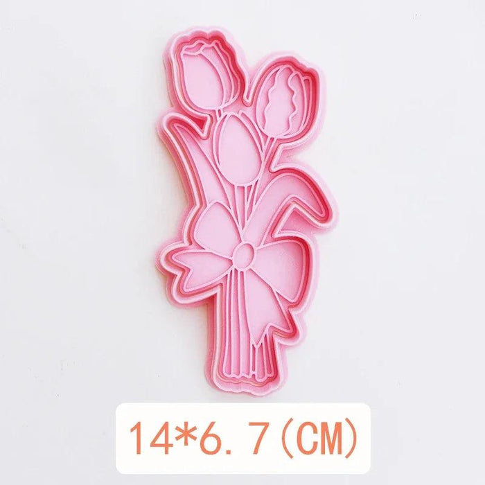 Embossed Tulip Cookie Cutter Mold for Baking and Cake Decoration - Food-Grade Pastry Tool