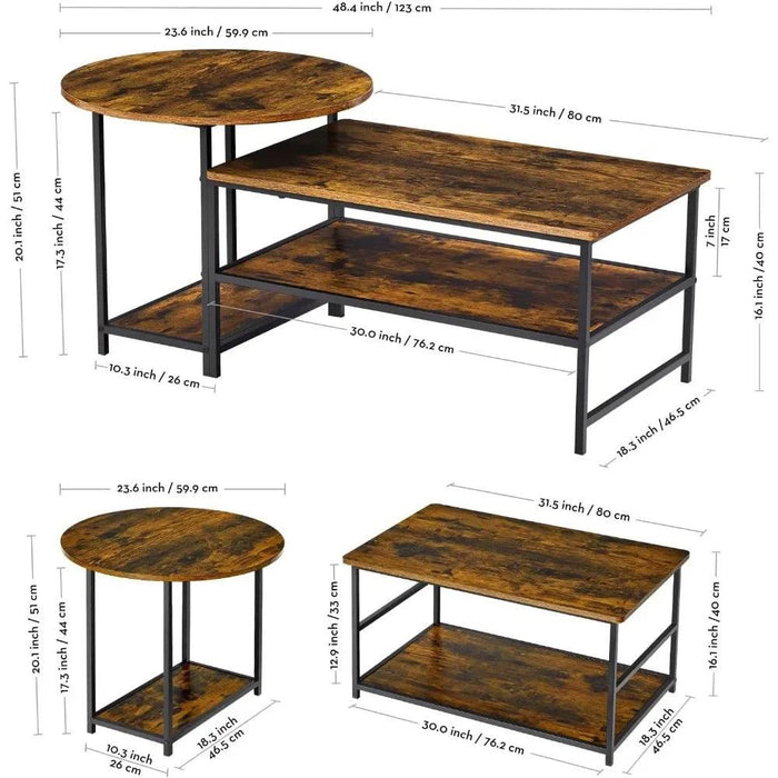 Transformable Rustic Coffee Table Duo with Innovative Storage Solutions