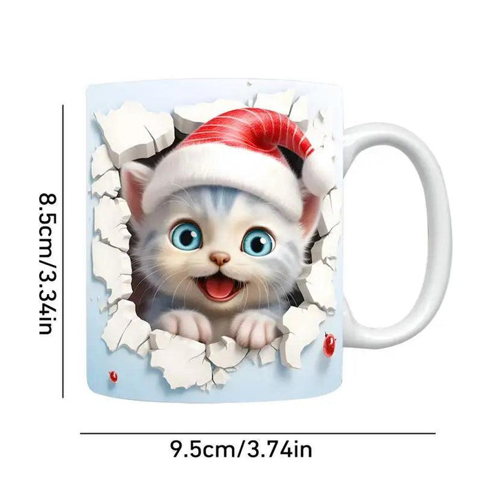 Whimsical 3D Cat Lover's Ceramic Mug featuring Playful Feline Design and Serene Landscape