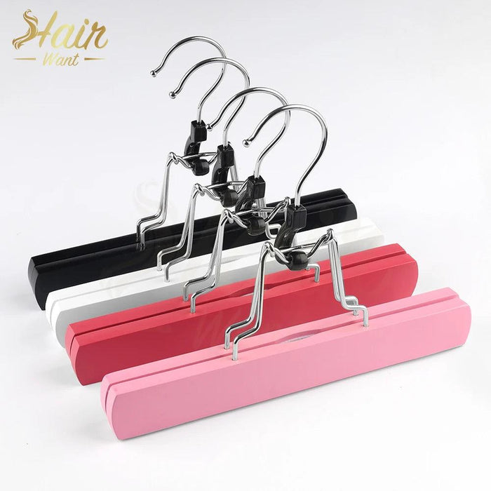 Double-Sided Wooden Hanger for Hair Extensions and Garments with Swivel Hook