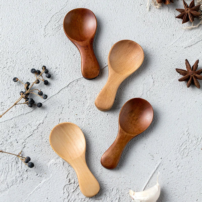 Wooden Mini Spice and Sugar Scoops - Set of 4 Eco-Friendly Kitchen Utensils