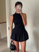 Chic Backless Pleated Mini Dress for Women - Stylish Knit Ball Gown