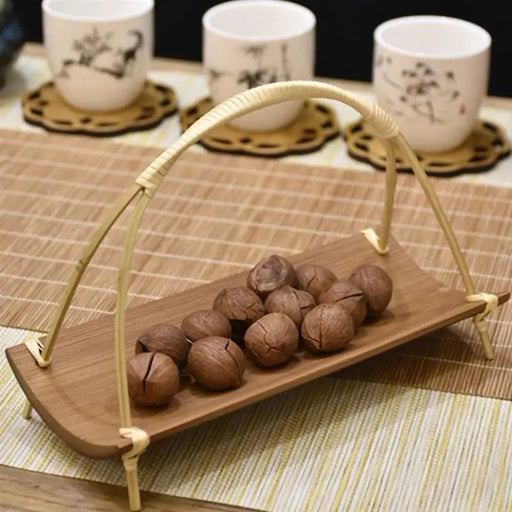 Bamboo Japanese Style Snack Tray for Sushi, Dumplings, and Desserts