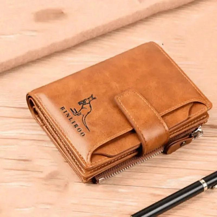 RFID Safe Men's PU Leather Zipper Coin Wallet with Multiple Compartments