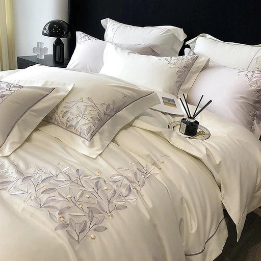 1000TC Egyptian Cotton Bedding Set with Leaves Embroidery