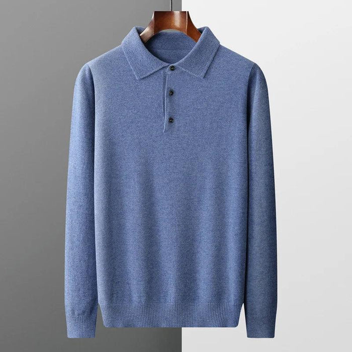 Extrafine Merino Wool Men's Lapel Polo Neck Sweater | Elegant Long Sleeve Knit Top | Perfect for Business & Casual Wear | Standard Asia Size